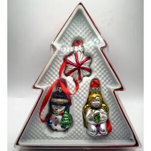 3 Vintage Christmas Street European Style Hand Crafted Glass Holiday Ornaments